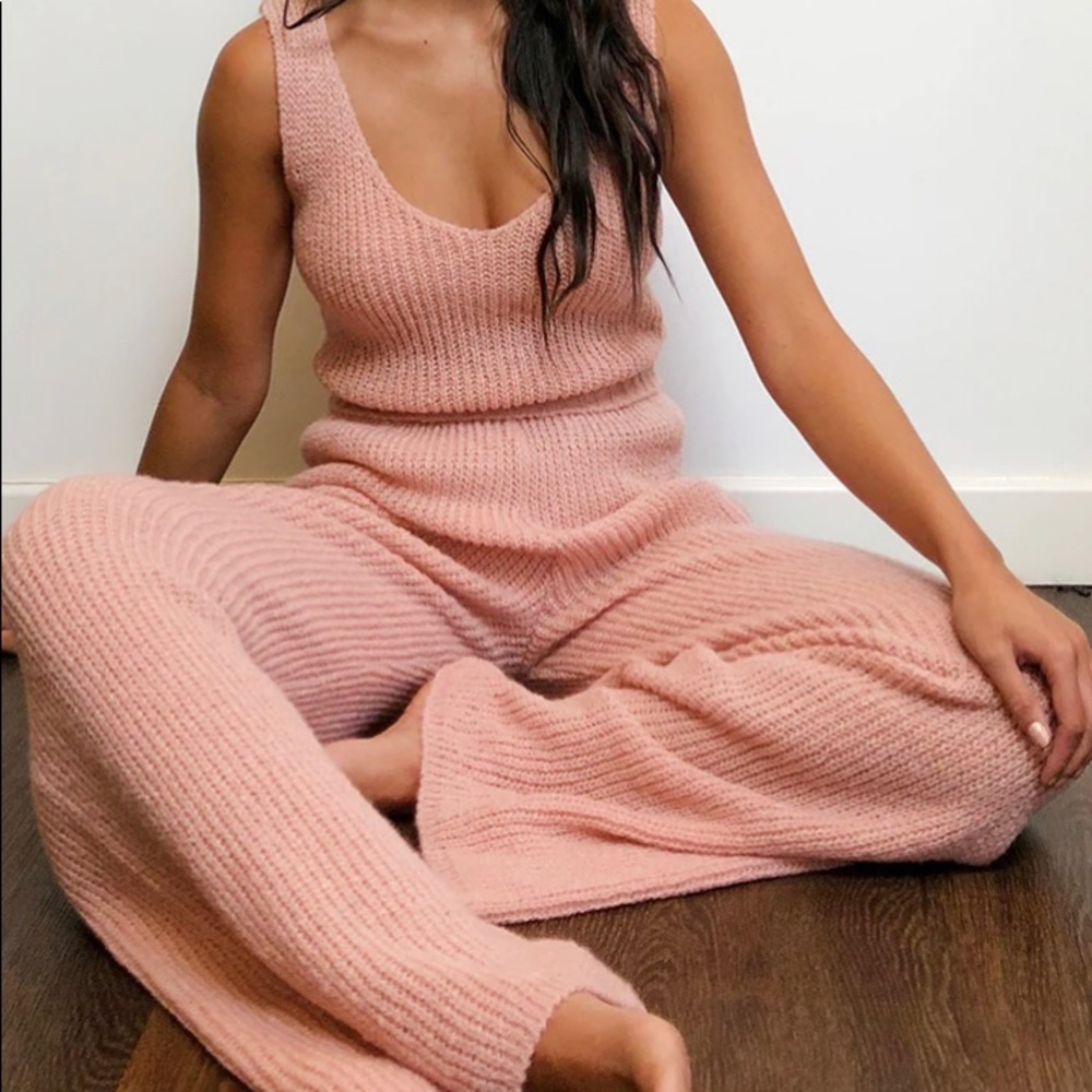 Blush Cosy Knitted Bralet And Wide Leg Set